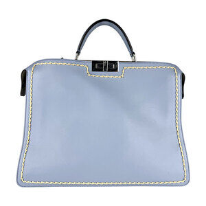 Fendi Peekaboo Iseeu leather handbag shoulder bag blue silver AFBQ